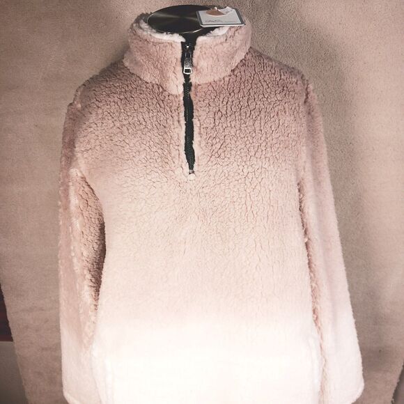 Sherpa 1/4 Zip-up Pullover Jacket Sweater Brown Beige Ombre Color Blocks S NWT - Picture 1 of 7